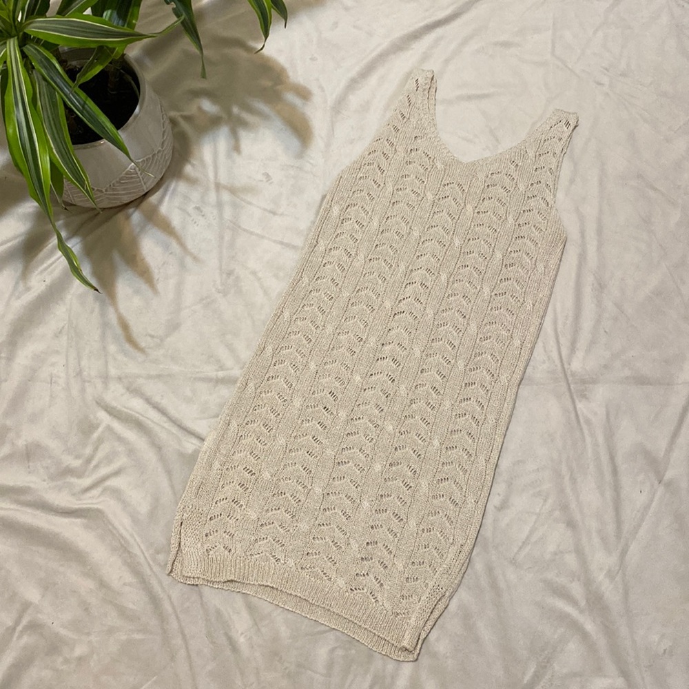 Cream colored knit sleeveless mini dress/ beach coverup size small